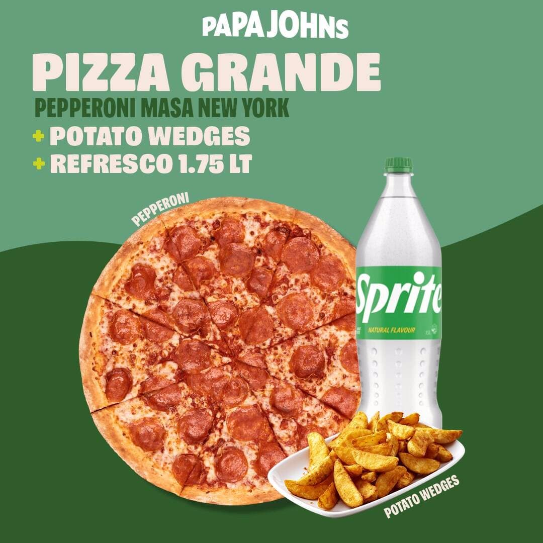 PIZZA GRANDE + PAPAS + REFRESCO