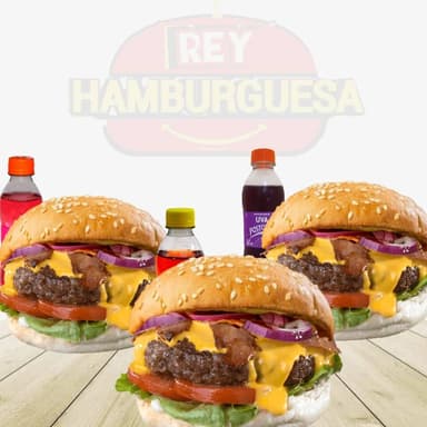 Tres Cheddar Hamburguesa y Gaseosas