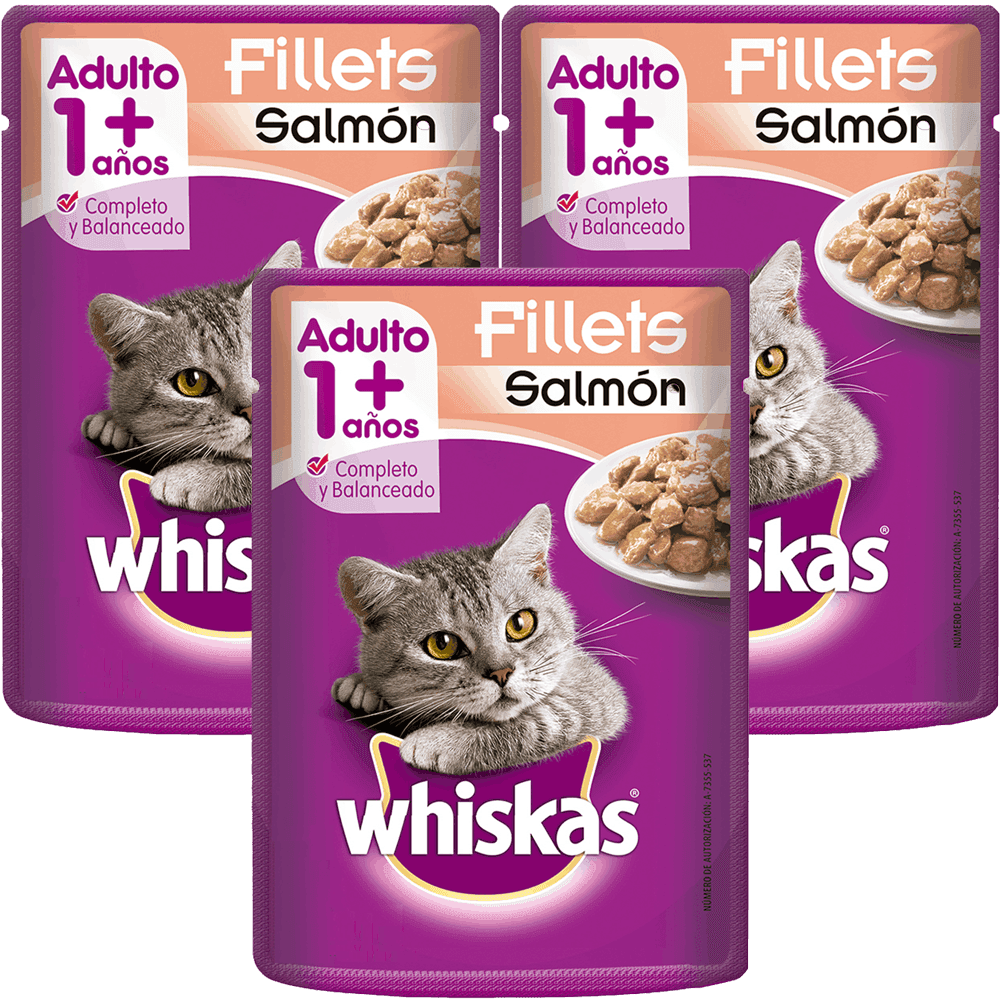 3 WHISKAS Trozos Salmon Pouch 85gr