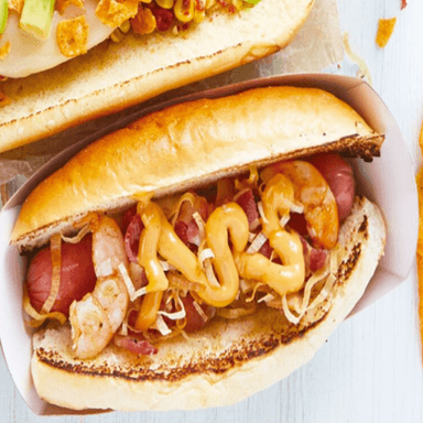Hot Dog de Pavo Montado con Camarones