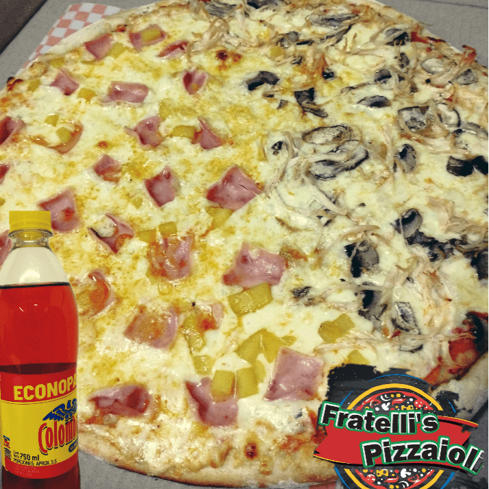 COMBO GRANDE 1/2 HAWAIANA1/2 POLLO CHAMPI+GASEOSA