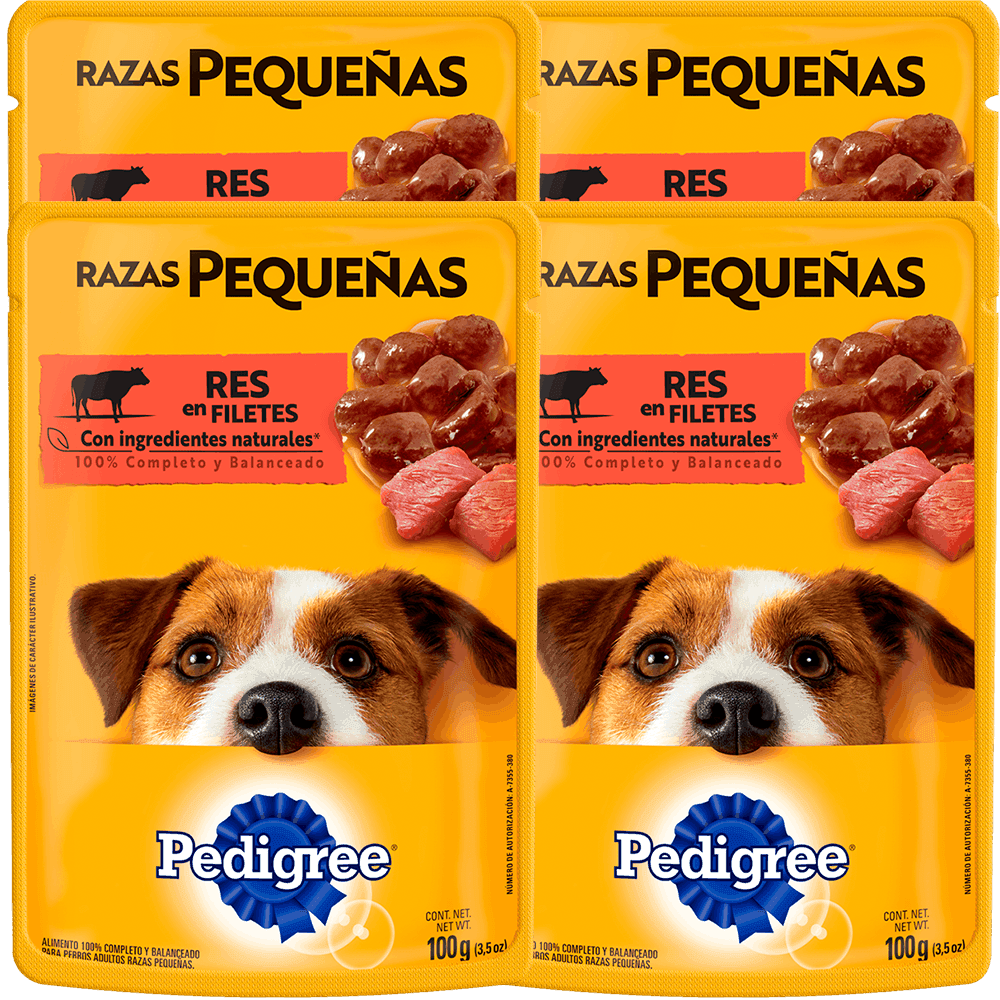 4 ALIMENTO P/PERRO POUCH RES RAZASPEQ100G