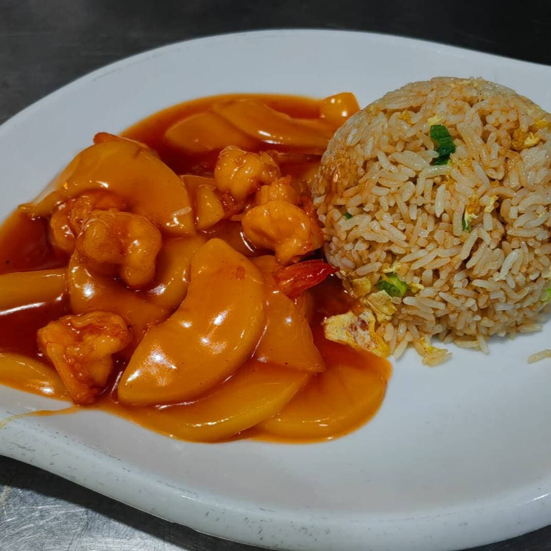 Langostinos con Durazno Menú