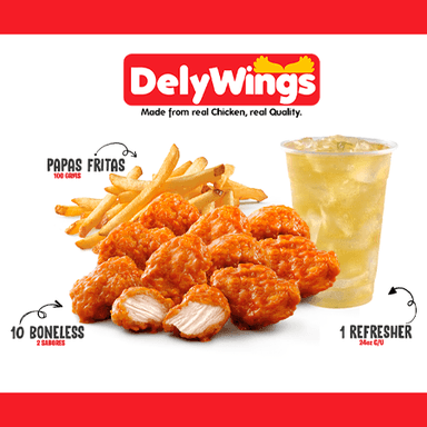 10 Boneless + Papas + Refresher