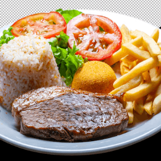 Churrasco con Papas Fritas y Arroz