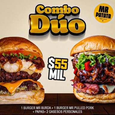 DUO Mr Burda + Mr pulled pork con gaseosas