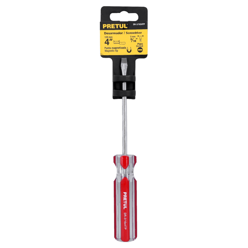 Desarmador Plano 3/16 X 4" Mango de PVC, Pretul