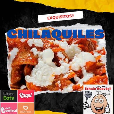 Chilaquiles con huevos al gusto y carne.