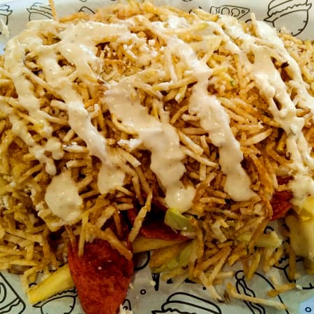 Salchipapa+perro ala plancha+ gaseosa