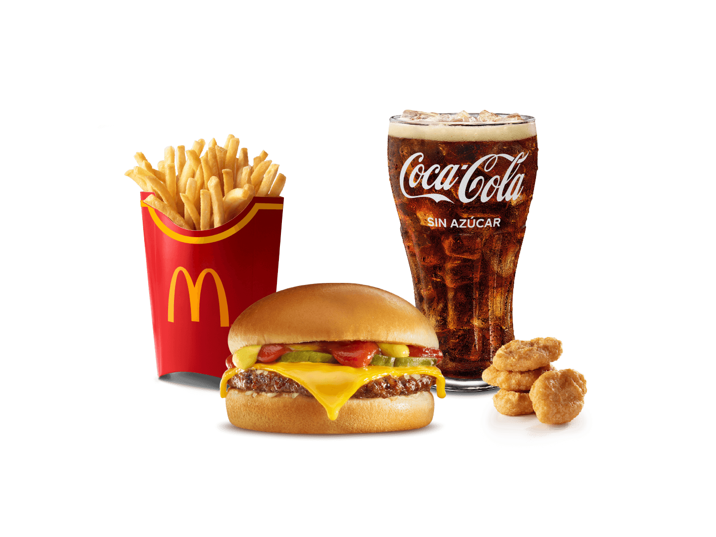 Hamburguesa con Queso, 4 Chicken McNuggets®, McPapas® Grandes y