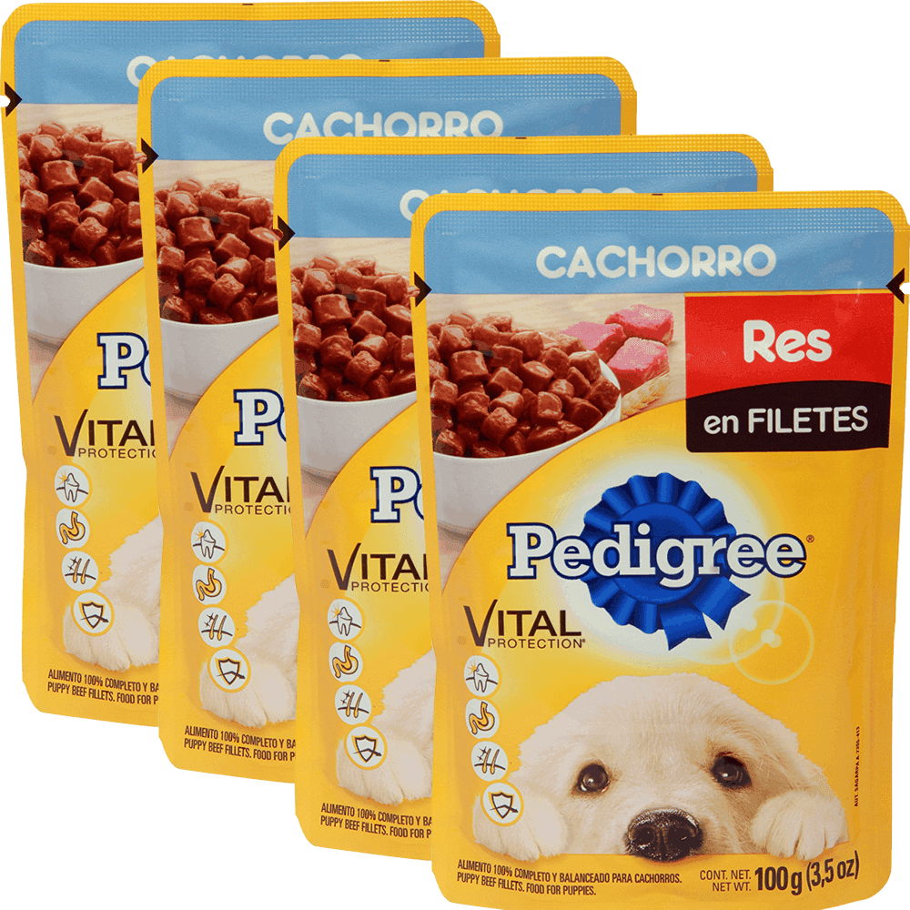 4 Alimento p/perro Pouch Res Cachorro100g