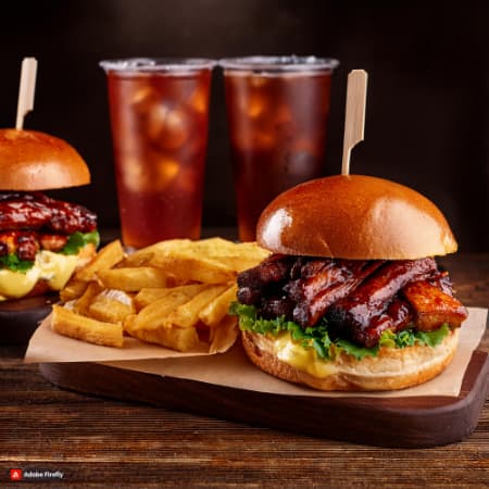 Burger BBQ X2 con Papas y Bebidas