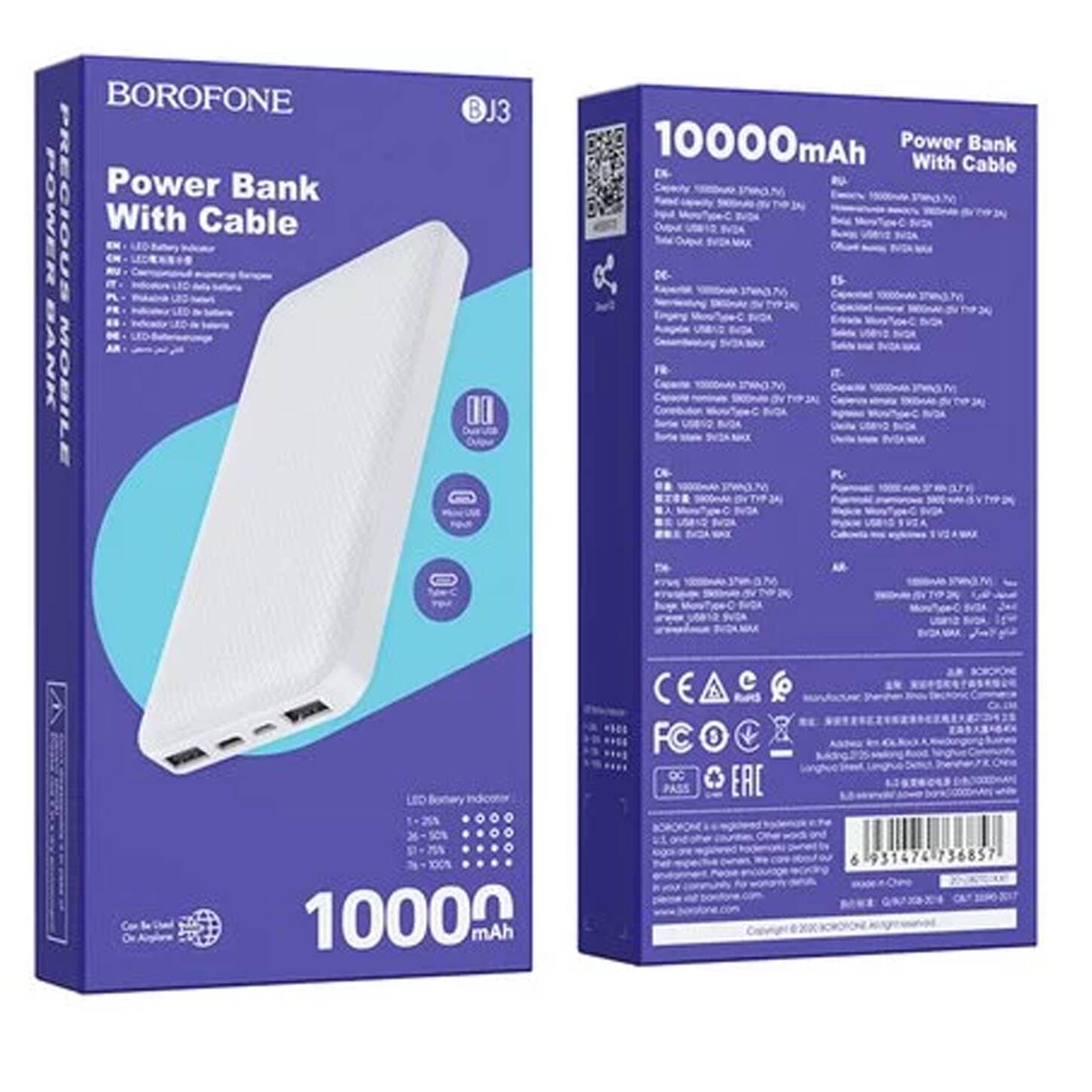 POWER BANK BOROFONE BJ3 10,000 MAh BCO
