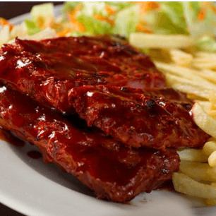 Chuleta a la BBQ con Papas Fritas y Arroz