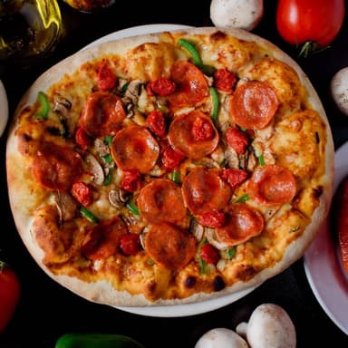 Pizza de Pepperoni, Champiñón, Pimiento y Chistorr