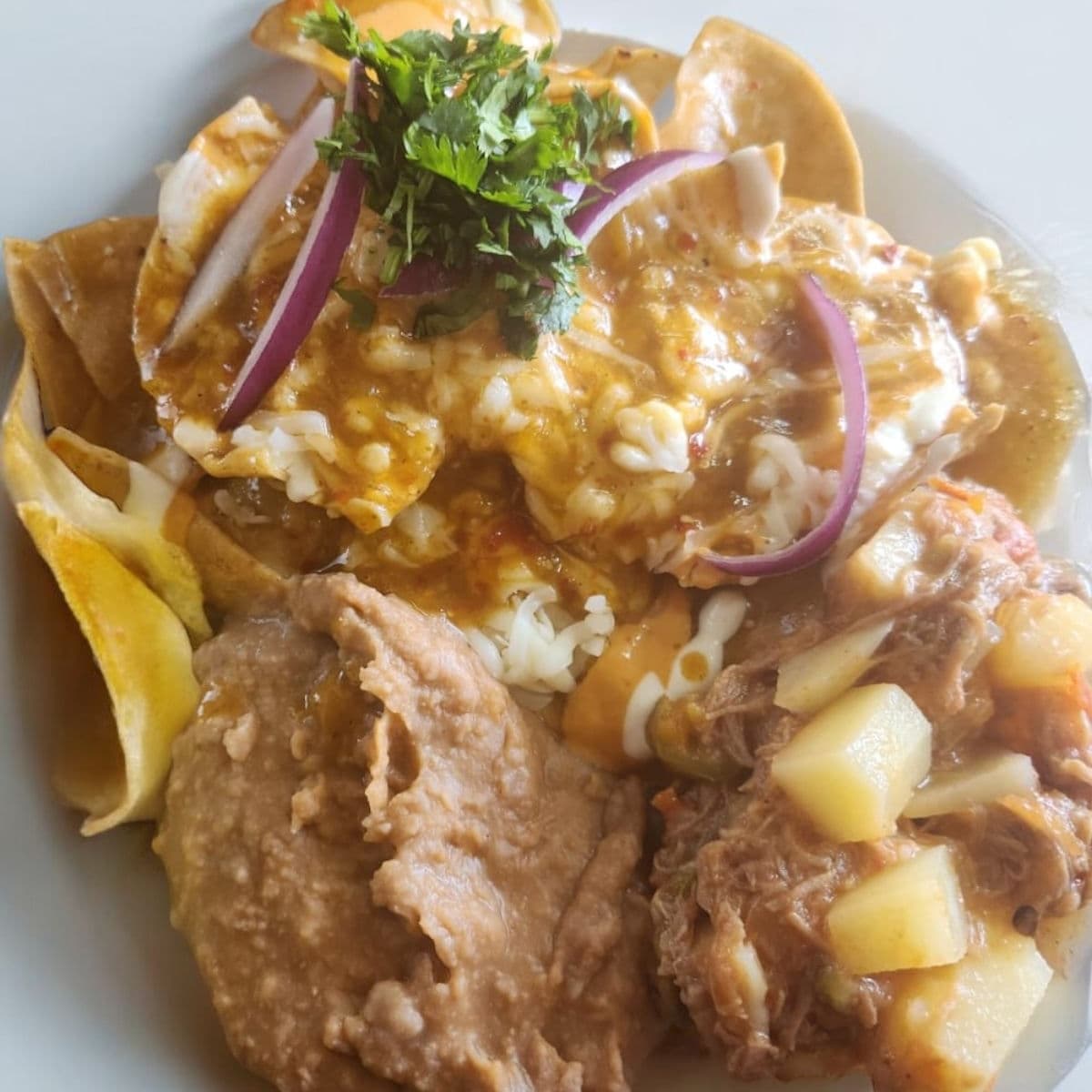Chilaquiles con Machaca con Papa
