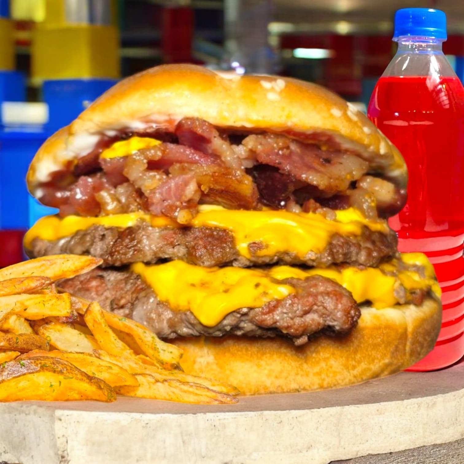 Combo Cheeseburger Doble Con Tocino 🍔+🍟+🥤