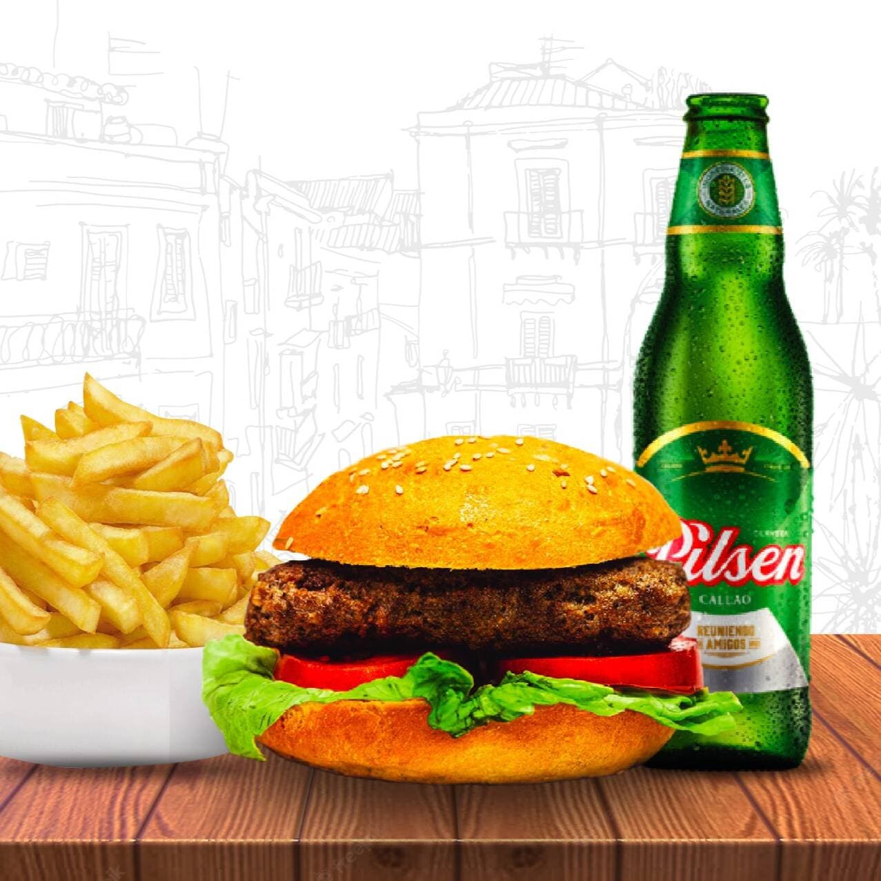 Hamburguesa Clásica más Pilsen