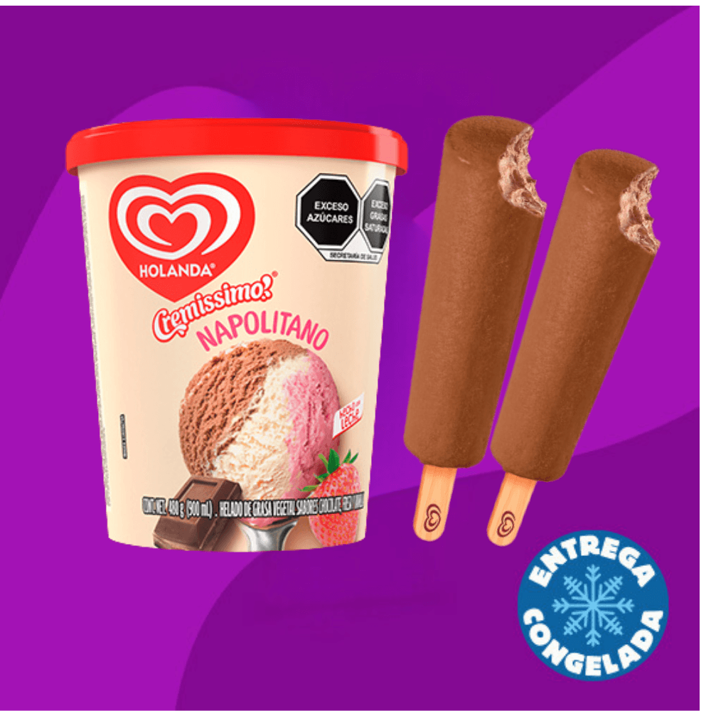 Helado Napolitano 900ml + 2 Mini Milk Chocolate