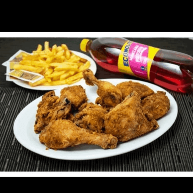 8 presas pollo + papas Francesa + lumpia+ litro