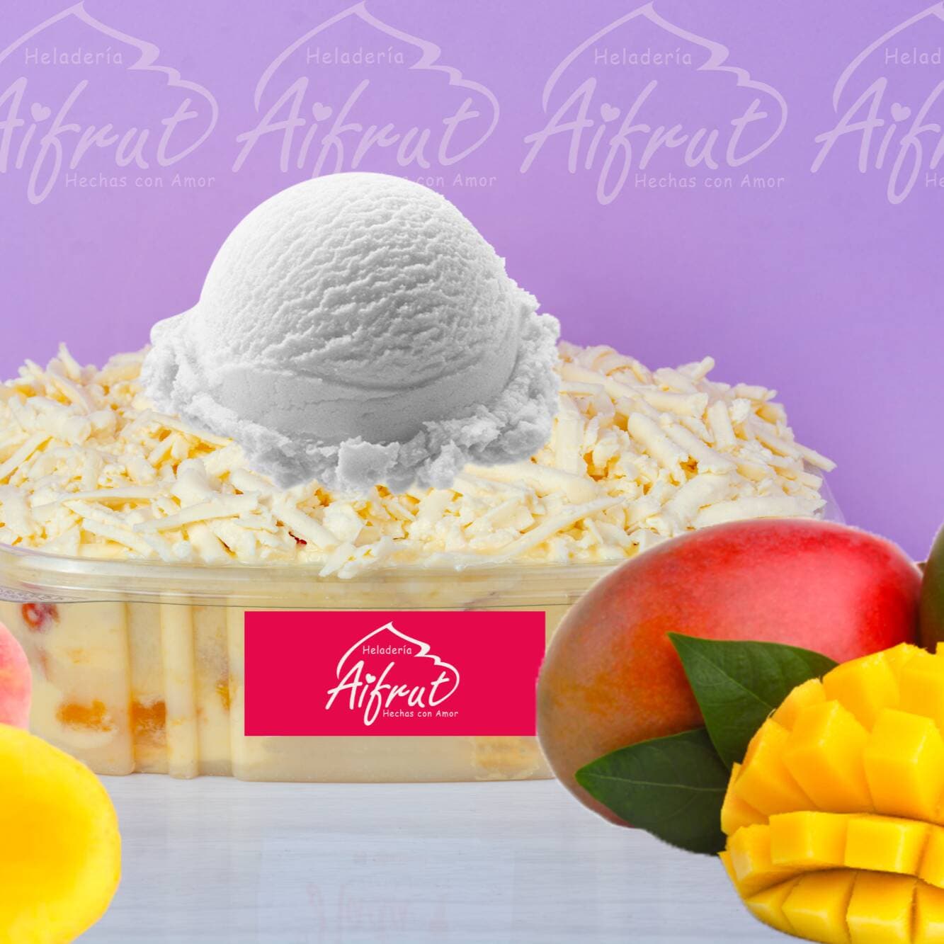 Mango  con crema y helado