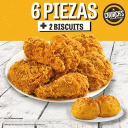 6 Piezas de Pollo y 2 Biscuits.