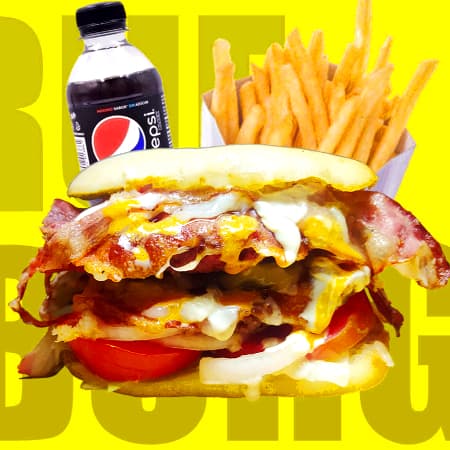 Hamburguesa Doble Carne Cheddar+Papas+Refresco