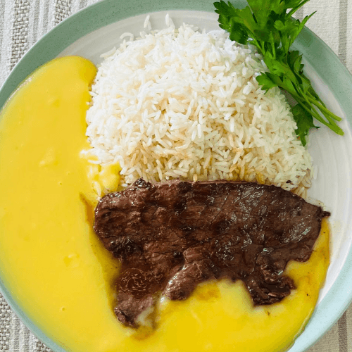 Puré con Bistec
