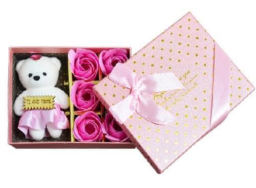 Estuche Osito Con 6 Flores