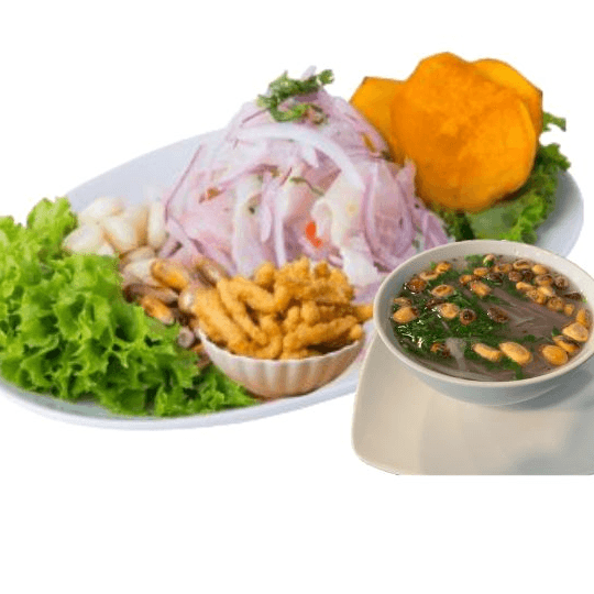 Chilcano + ceviche + chicharròn de pota