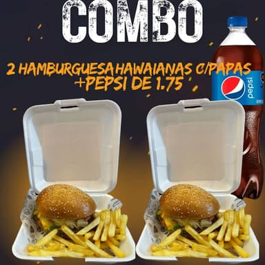 2 HAMBURGUESAS CLASICAS HAWAIANAS+PEPSI 1.75