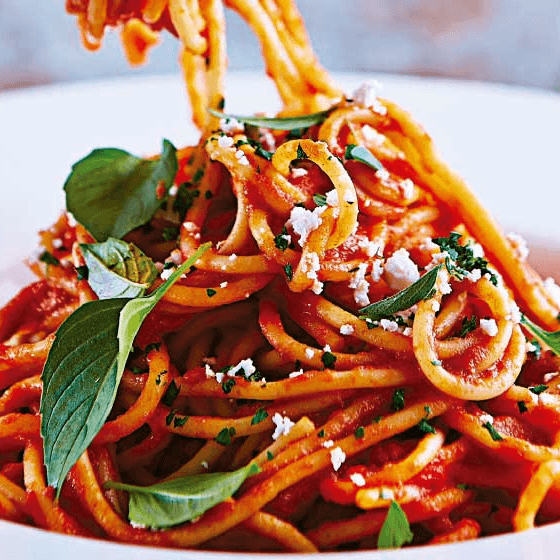 Pasta en salsa marinara