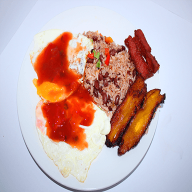 Pinto con Huevos Rancheros + Jugo de Naranja 12oz