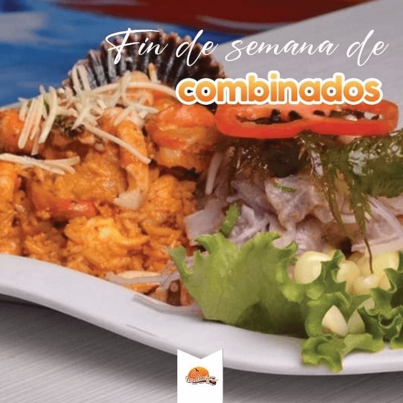 Dúo Ceviche Pescado, Arroz Mariscos +Gaseosa 500ml