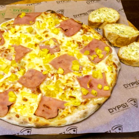Pizza Hawaiana 8 Tajadas con Pan al Ajo