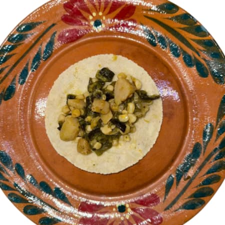 TACO DE RAJAS CON PAPA Y ELOTE