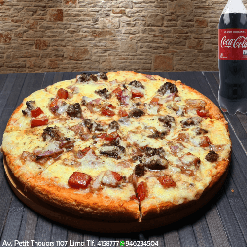 Pizza de Lomo Saltado + Gaseosa de 1.5 Lt.