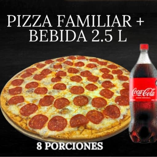 PIZZA FAMILIAR 8PORCIONES 2 SABORES + COCA-COLA 2L