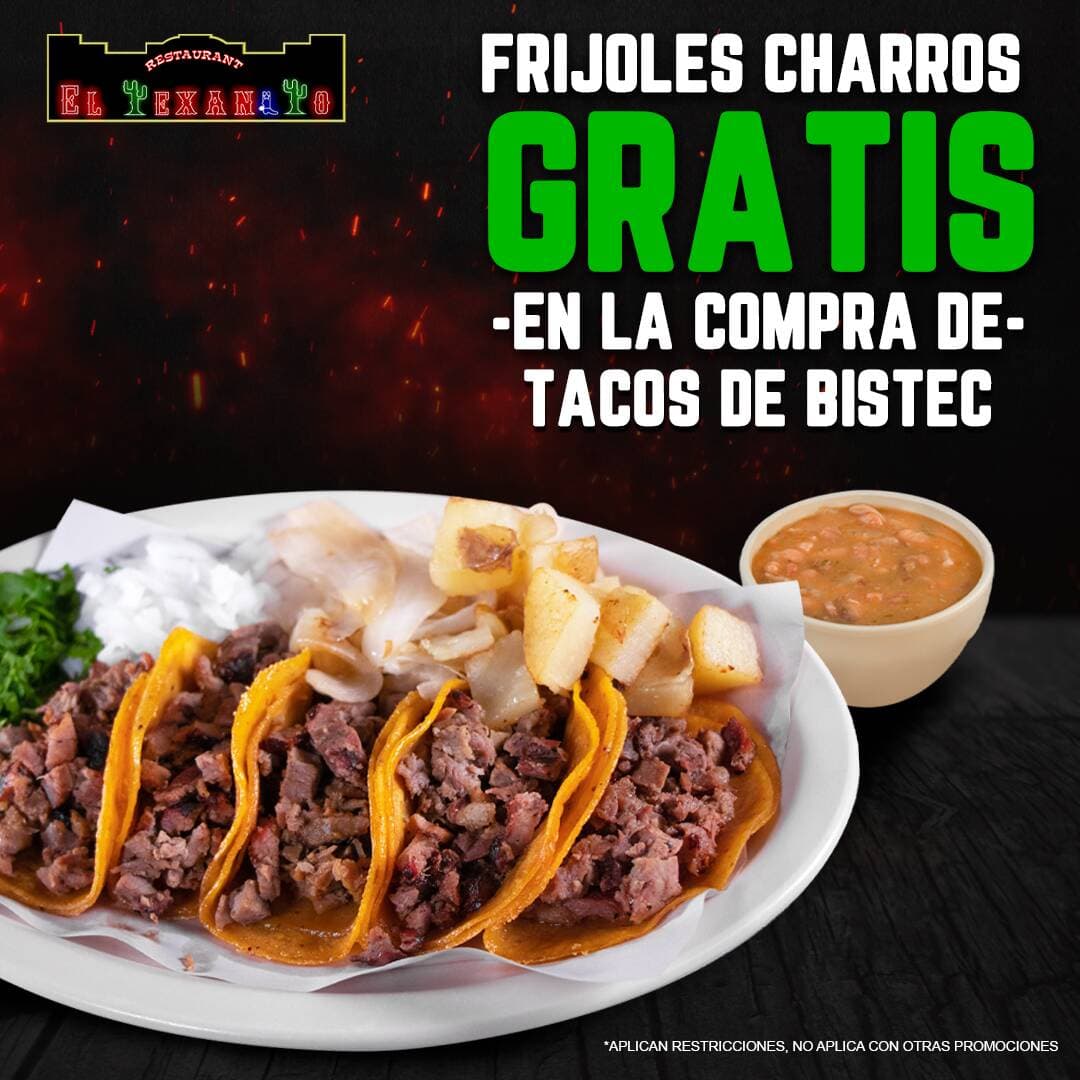 Promo - Tacos de Bistec + Frijoles Charros Gratis