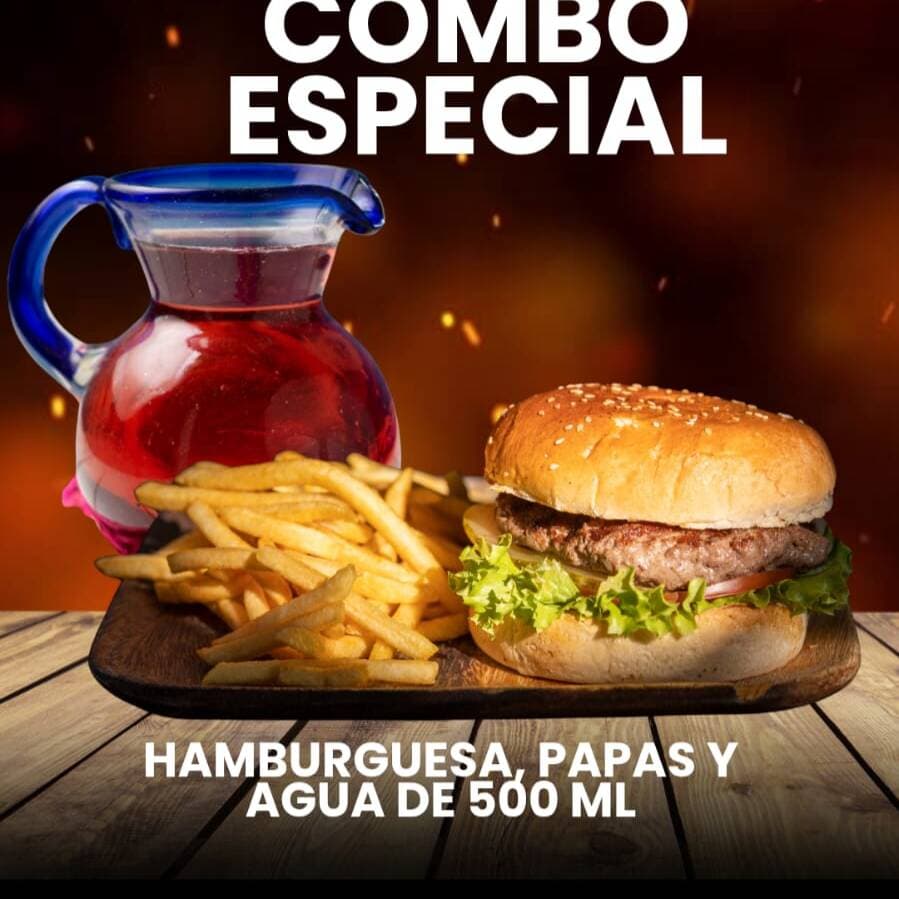 COMBO PP BURGUER, CON AGUA HORCHATA O JAMAICA