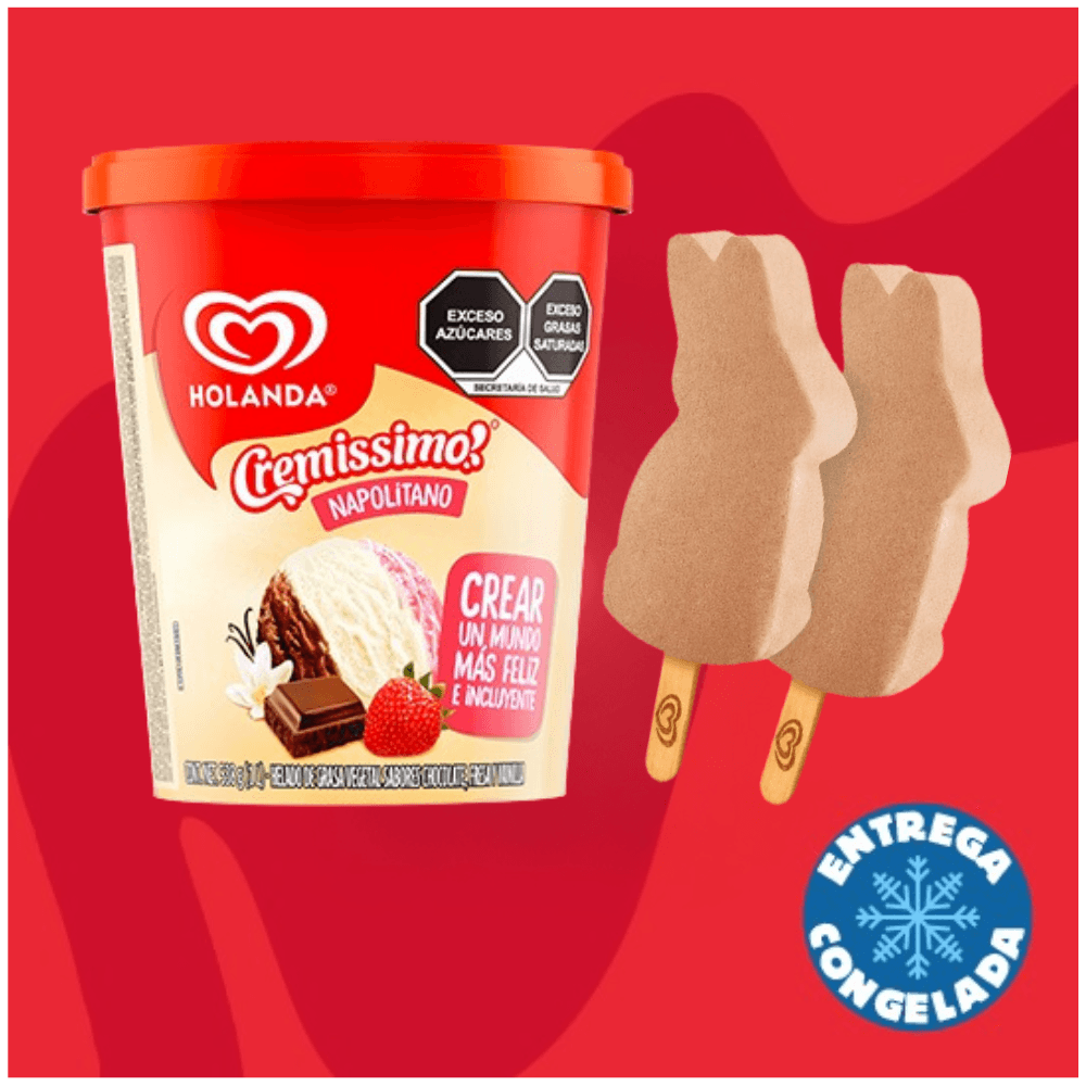 Helado Napolitano 900ml + 2 Paletas Conejos Turín