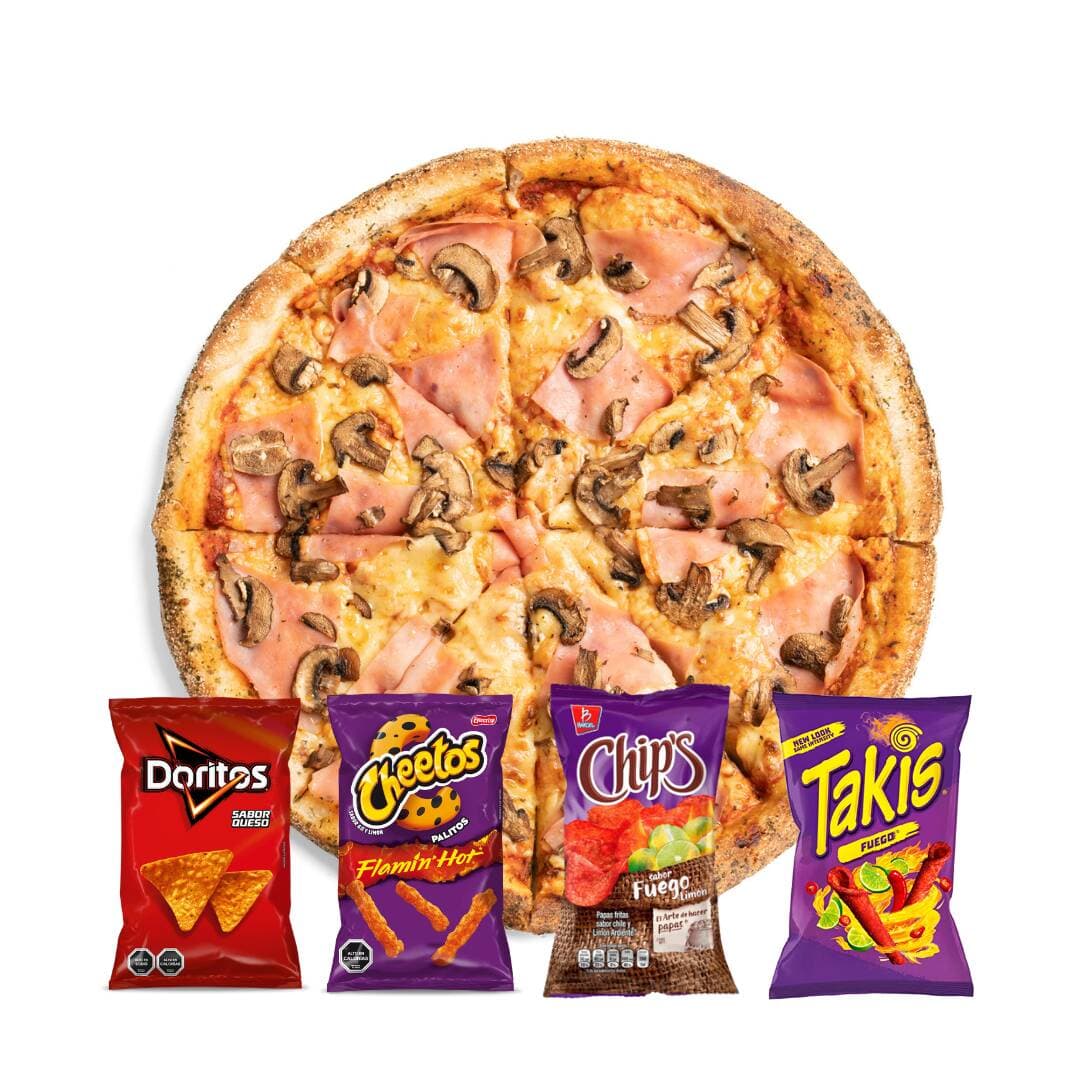 Pizza de Jamón y Champiñones con Papas