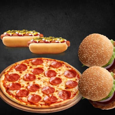 Pizza + 2 Burgers + 2 Hotdogs