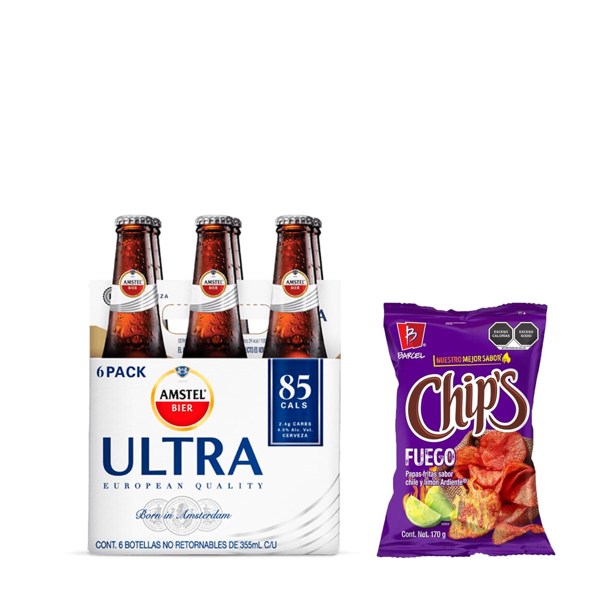 Combo Amstel Ultra Cerveza Botella Six Pack 355 ml