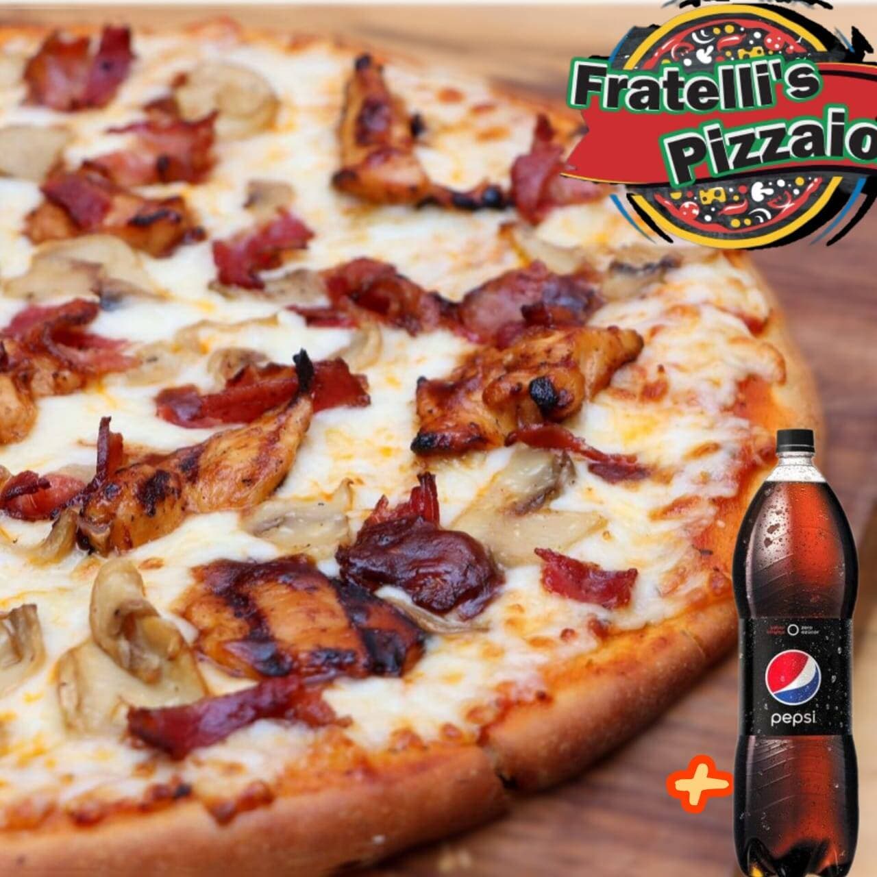 COMBO PIZZA GRANDE 35 CMPOLLO CHAMPIÑONES+PEPSI LT