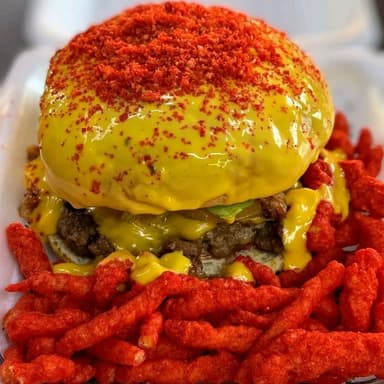 Flaming cheese burguer