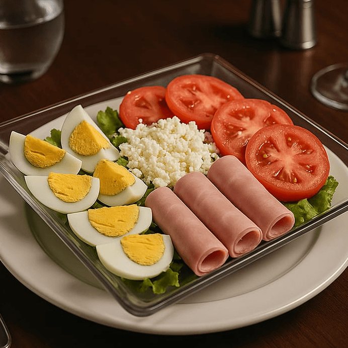 ENSALADA DE HUEVO CON ROLLITOS DE JAMON