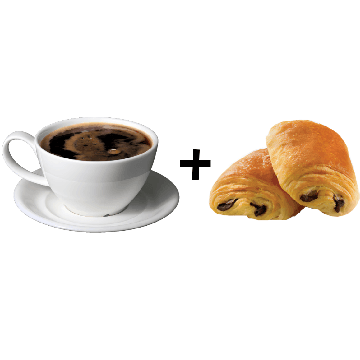 Café con 2 Croissants Rellenos de Chocolate de 45g