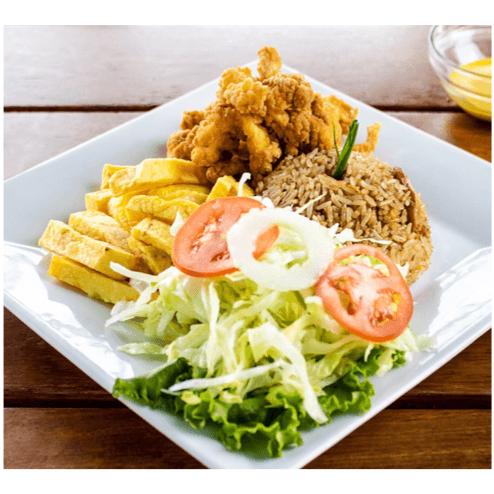 Chicharrón de Pollo con Arroz Chaufa