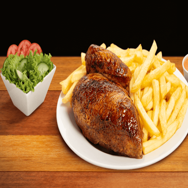 1/4 Pollo con Papas, Ensalada y Cremas